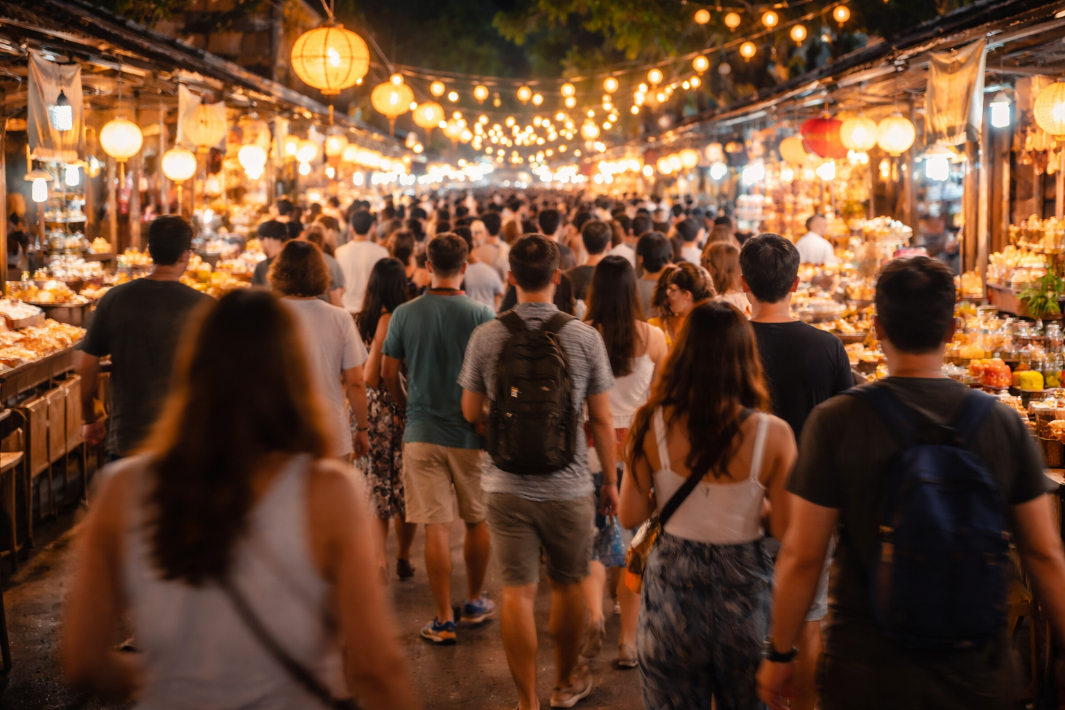 Night market crowd flow blur